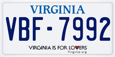 VA license plate VBF7992