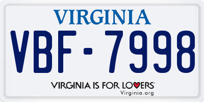 VA license plate VBF7998