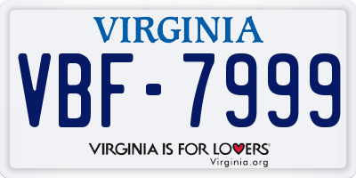 VA license plate VBF7999
