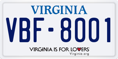 VA license plate VBF8001