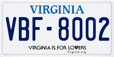 VA license plate VBF8002