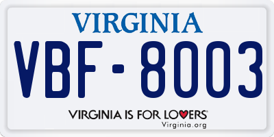 VA license plate VBF8003