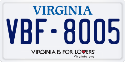VA license plate VBF8005
