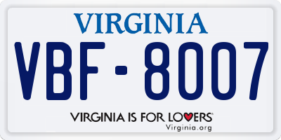 VA license plate VBF8007