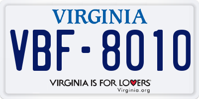VA license plate VBF8010