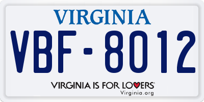 VA license plate VBF8012