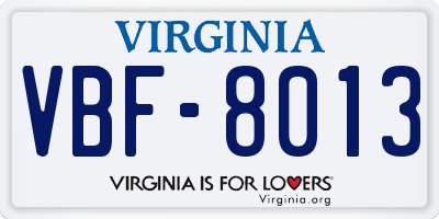 VA license plate VBF8013