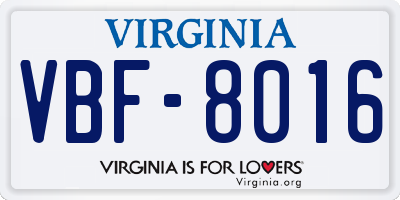 VA license plate VBF8016