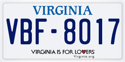 VA license plate VBF8017