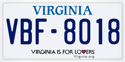 VA license plate VBF8018