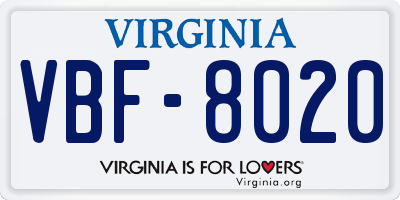 VA license plate VBF8020