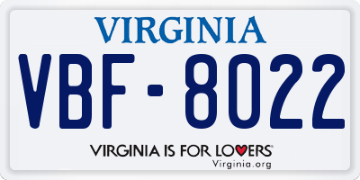 VA license plate VBF8022
