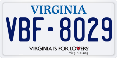 VA license plate VBF8029