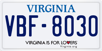 VA license plate VBF8030