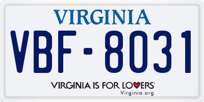 VA license plate VBF8031
