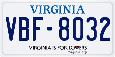 VA license plate VBF8032