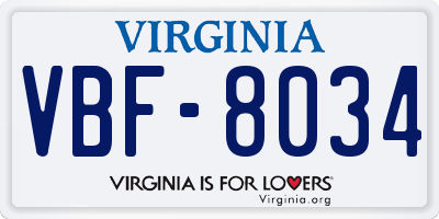 VA license plate VBF8034