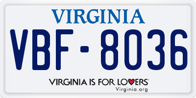 VA license plate VBF8036