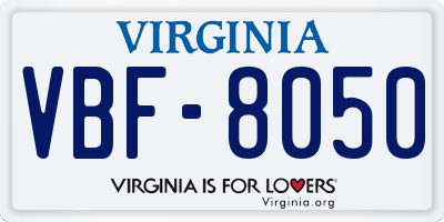 VA license plate VBF8050
