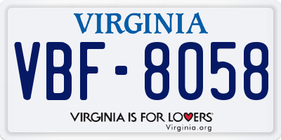 VA license plate VBF8058