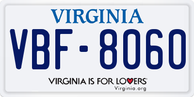 VA license plate VBF8060