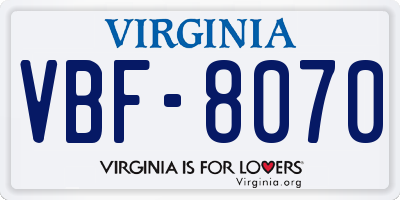 VA license plate VBF8070