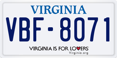 VA license plate VBF8071