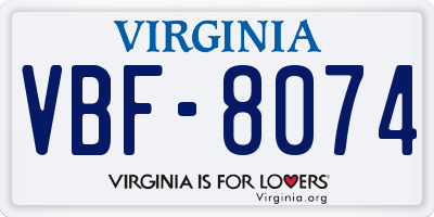 VA license plate VBF8074