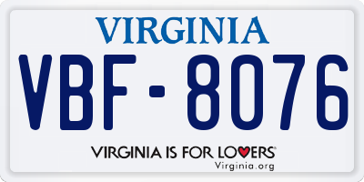 VA license plate VBF8076