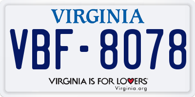 VA license plate VBF8078