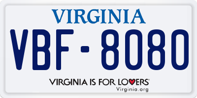 VA license plate VBF8080