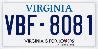 VA license plate VBF8081