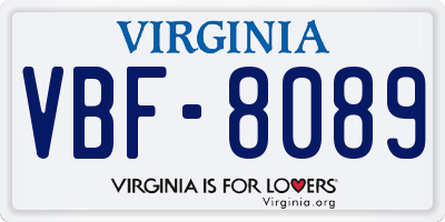 VA license plate VBF8089