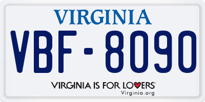 VA license plate VBF8090