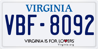 VA license plate VBF8092