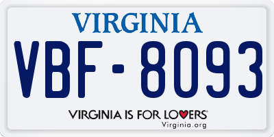 VA license plate VBF8093