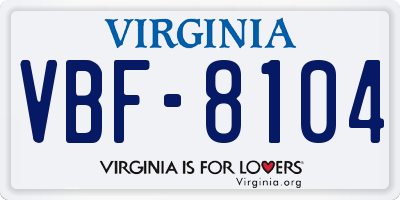 VA license plate VBF8104