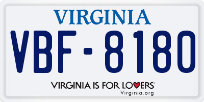 VA license plate VBF8180