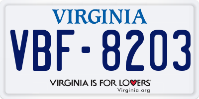 VA license plate VBF8203