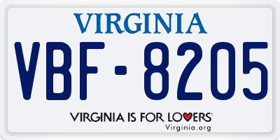 VA license plate VBF8205