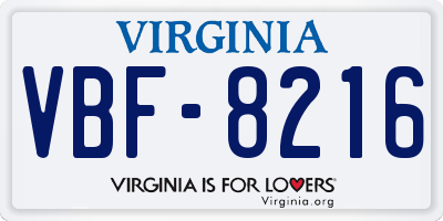 VA license plate VBF8216
