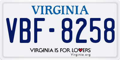 VA license plate VBF8258
