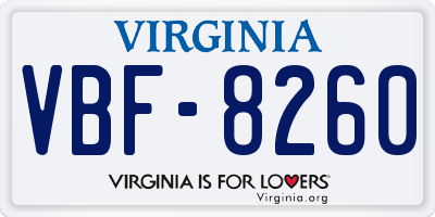 VA license plate VBF8260