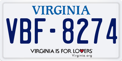VA license plate VBF8274