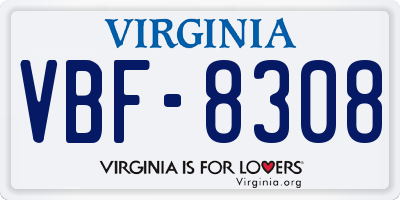 VA license plate VBF8308