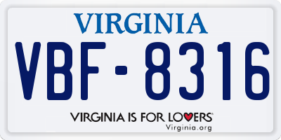 VA license plate VBF8316