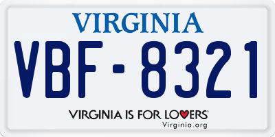 VA license plate VBF8321