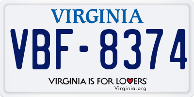 VA license plate VBF8374