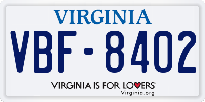VA license plate VBF8402