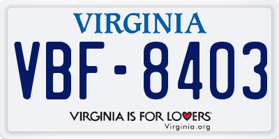 VA license plate VBF8403